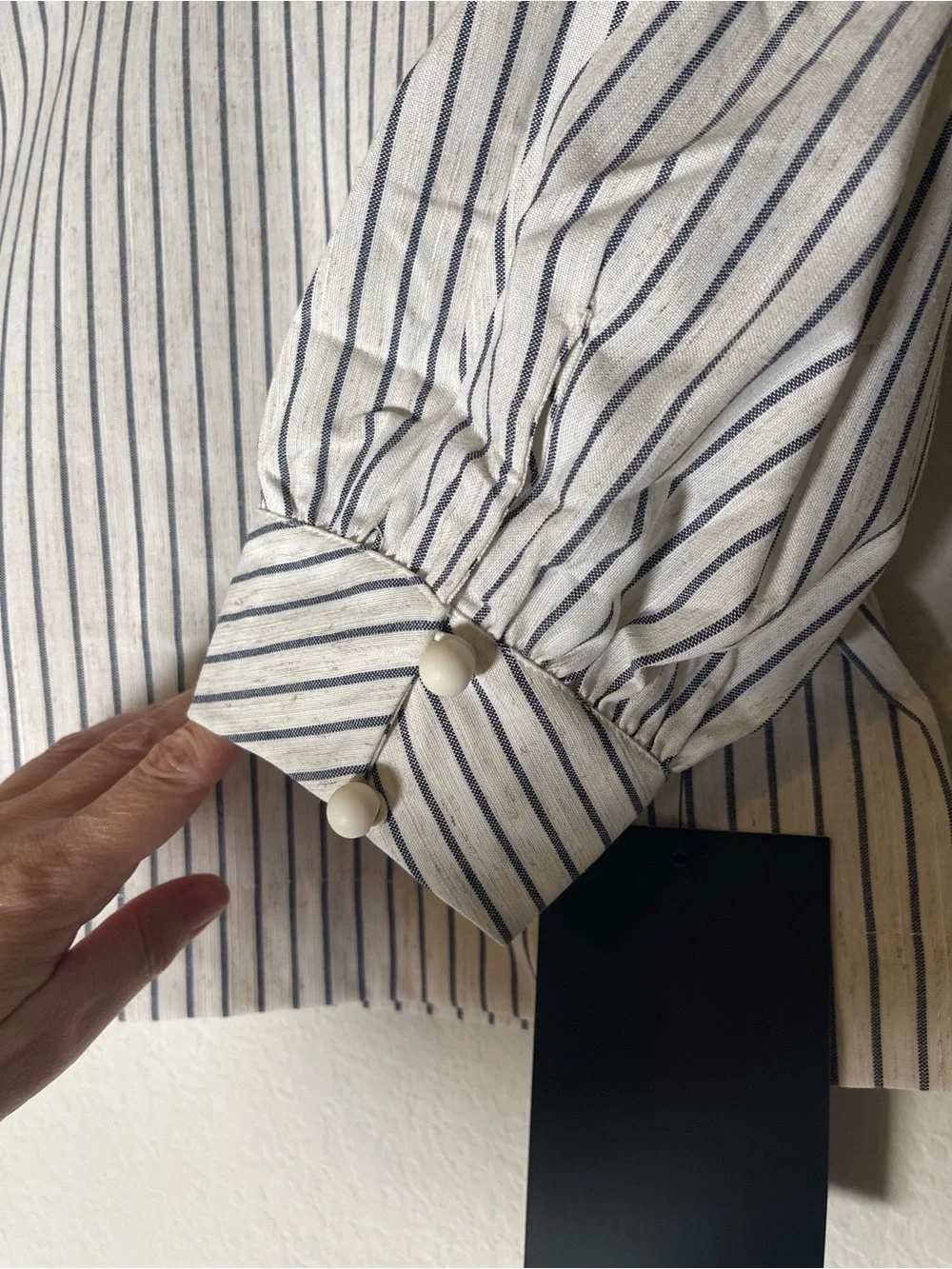 Tuckernuck Stripe Edie Puff Sleeve Top in Blue Linen New Cropped Size Small